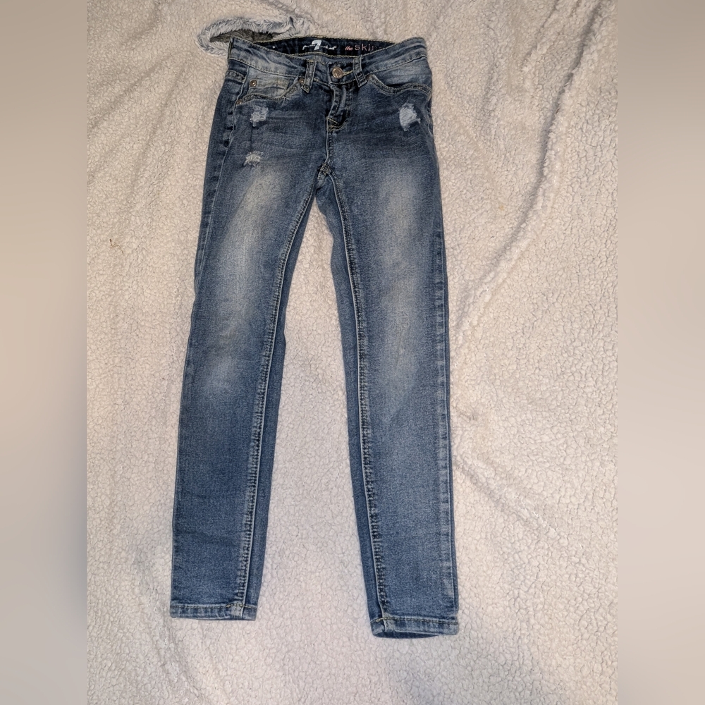 7 For All Mankind Blue Distressed Denim Jeans